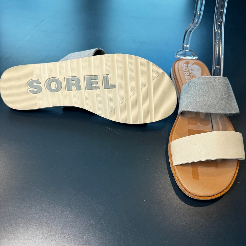 Sorel Women 7.5 Roaming Strap Slide Sandal Sea Salt Chalk Blue White Coastal - Picture 6 of 10